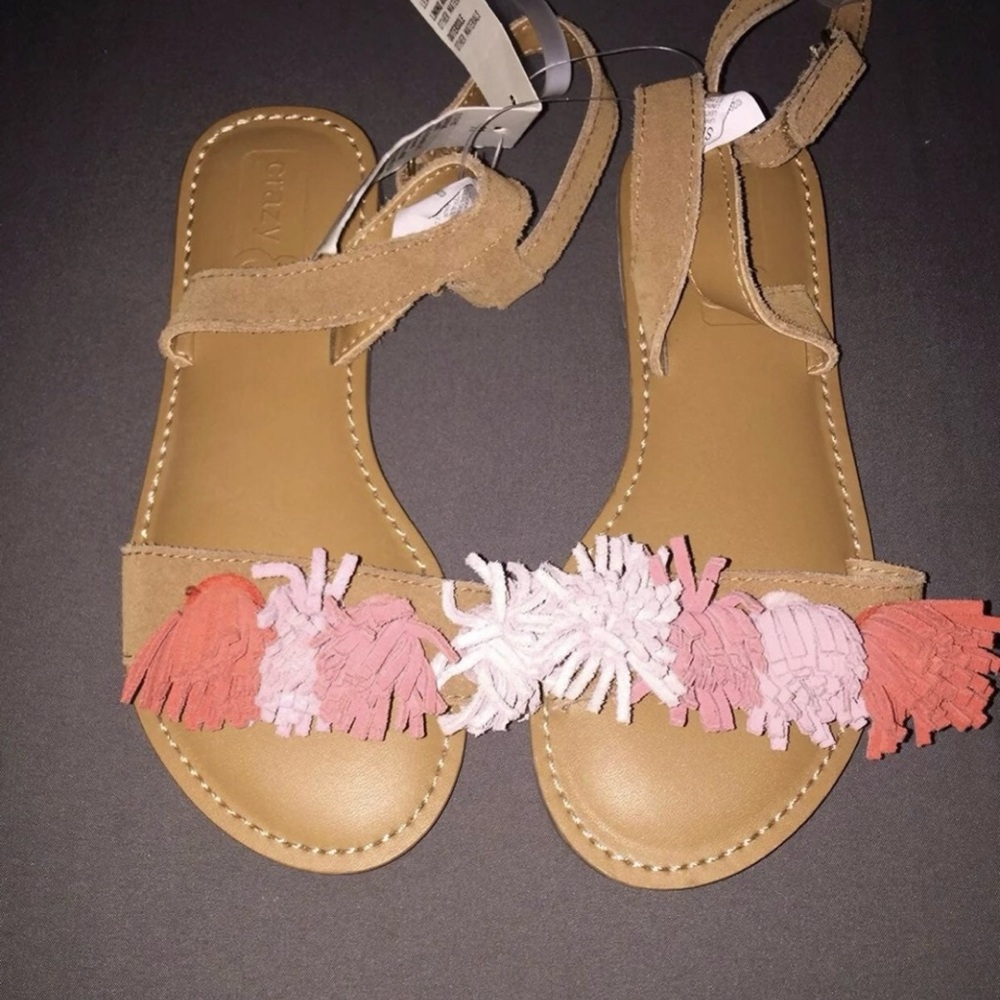 Crazy 8 Brown Sandals with Pink and White Fringe